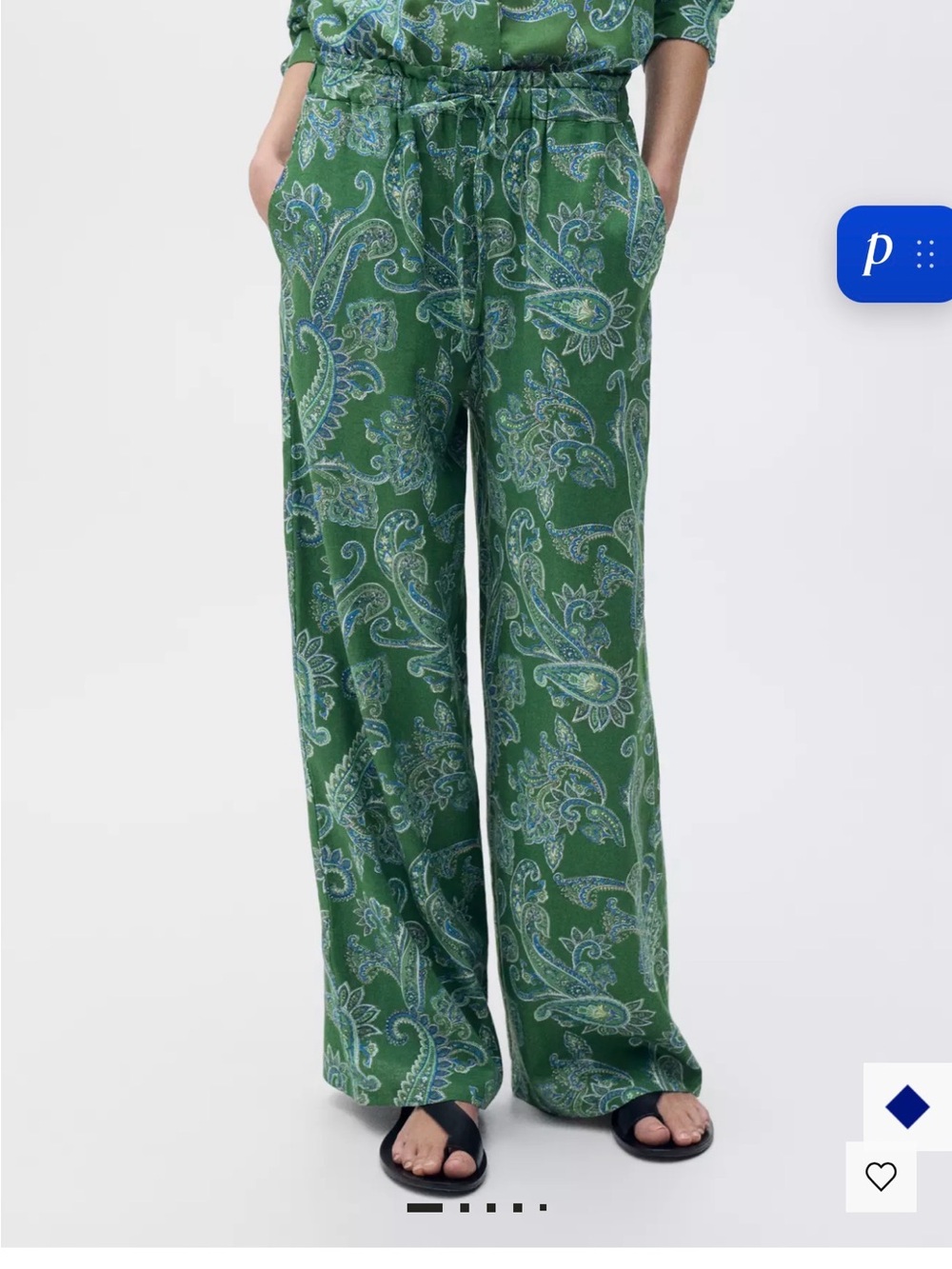 Mango Green Paisley Wide-Leg Pants